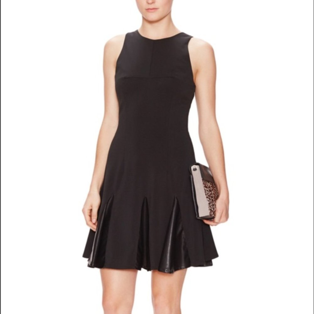 Alex + Alex Black Sleeveless Dress with Faux Leather Panels in Pleats